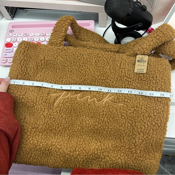 PINK Victoria’s Secret Sherpa Tote Bag New With Tags Plush, Brown, Purse, Laptop - Picture 6 of 8